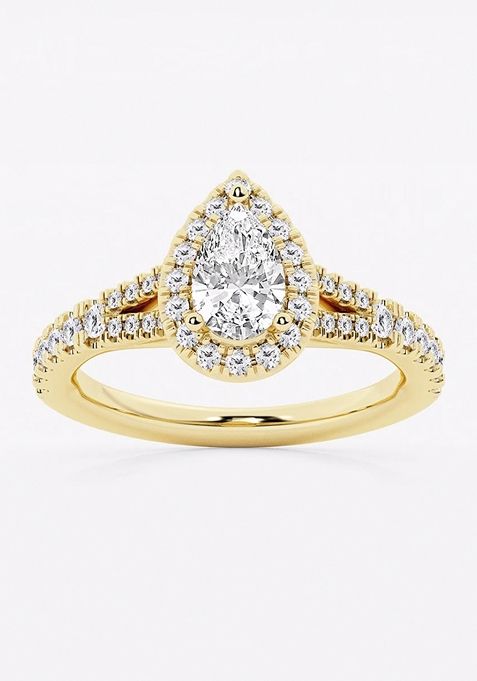 1 1/5 ctw Pear Lab Grown Diamond Split Shank Halo Engagement Ring