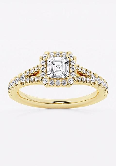 1 1/5 ctw Asscher Lab Grown Diamond Split Shank Halo Engagement Ring