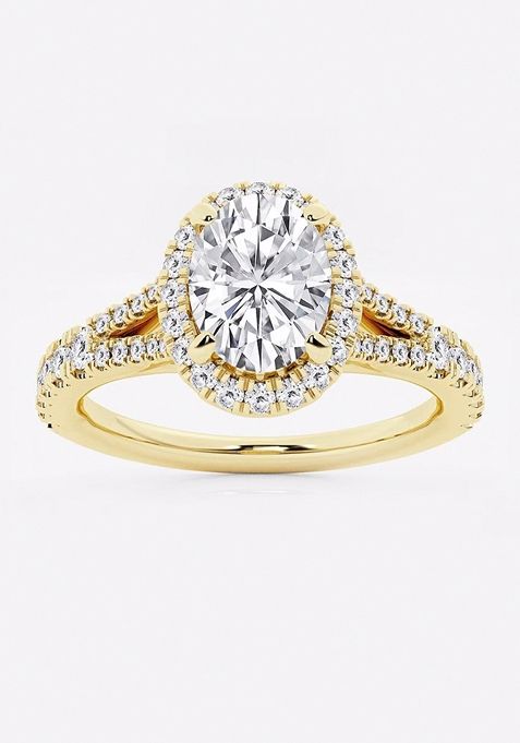 1 1/2 ctw Oval Lab Grown Diamond Split Shank Halo Engagement Ring