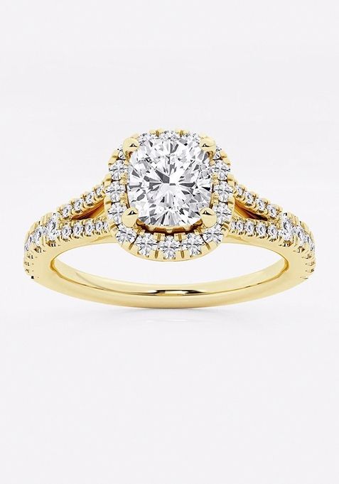 1 1/2 ctw Cushion Lab Grown Diamond Split Shank Halo Engagement Ring