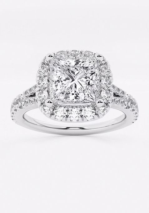 2 ctw Princess Lab Grown Diamond Split Shank Halo Engagement Ring