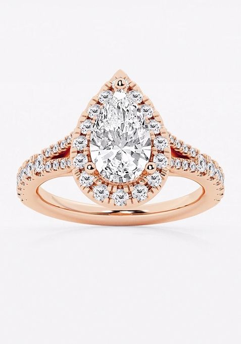 2 ctw Pear Lab Grown Diamond Split Shank Halo Engagement Ring