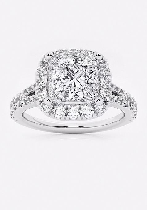  2 5/8 ctw Cushion Lab Grown Diamond Split Shank Halo Engagement Ring