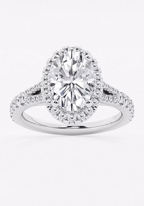 3 1/5 ctw Oval Lab Grown Diamond Split Shank Halo Engagement Ring