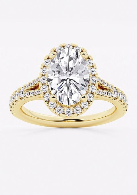 3 1/5 ctw Oval Lab Grown Diamond Split Shank Halo Engagement Ring