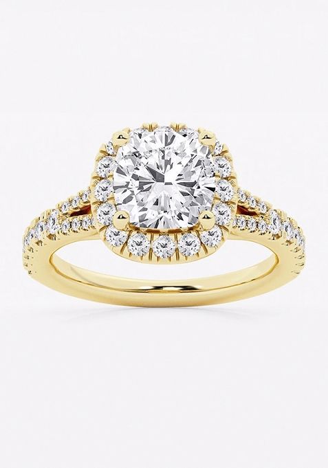  3 1/5 ctw Cushion Lab Grown Diamond Split Shank Halo Engagement Ring