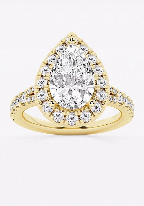 3 1/5 ctw Pear Lab Grown Diamond Split Shank Halo Engagement Ring