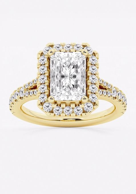 3 1/5 ctw Radiant Lab Grown Diamond Split Shank Halo Engagement Ring