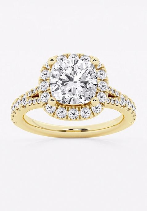  3 3/4 ctw Cushion Lab Grown Diamond Split Shank Halo Engagement Ring