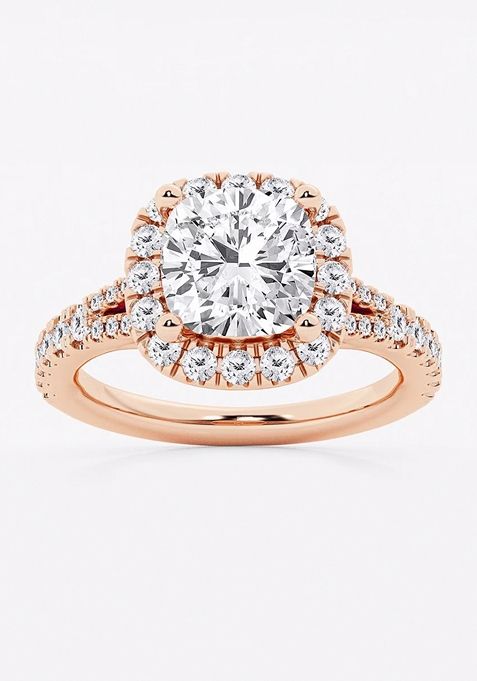  3 3/4 ctw Cushion Lab Grown Diamond Split Shank Halo Engagement Ring