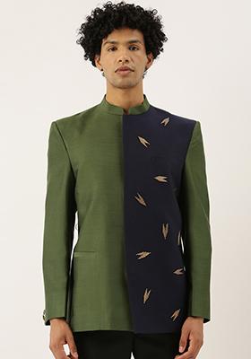Blue And Green Embellished Bandhgala For Men