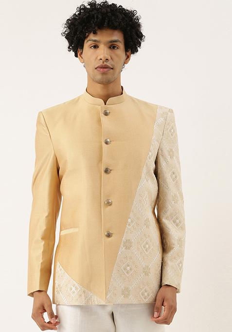 Beige Embroidered Bandhgala For Men