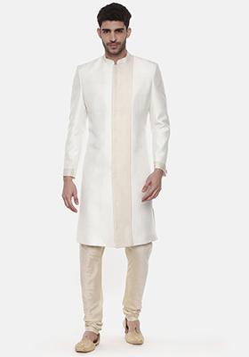 Classic Ivory Silk Sherwani Set For Men