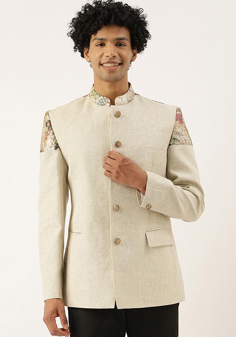 Ivory Chanderi Linen Shimmer Bandhgala For Men