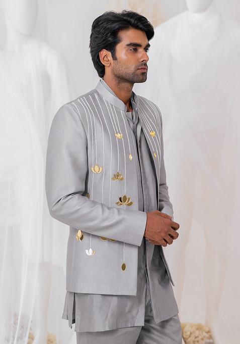 Grey Khidki Kurta Set main image 1