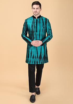 Rama Green Tie And Dye Indowestern Bandhgala Set For Men