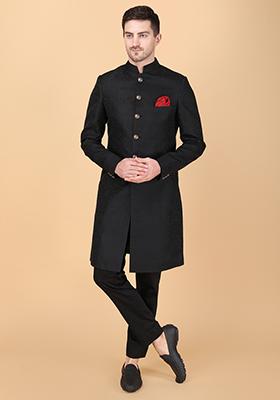 Black Indowestern Bandhgala With Pants Set For Men