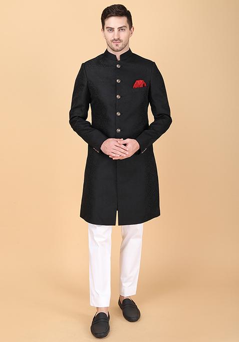 Black And White Indowestern Bandhgala With Pants Set For Men