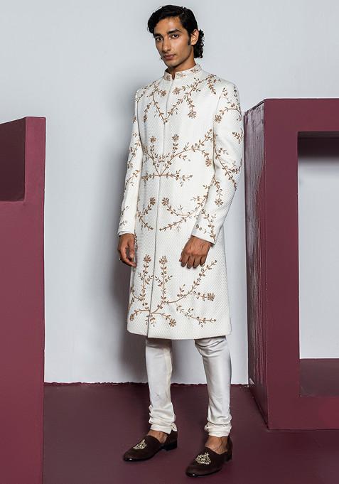 Ivory Embroidered Royal Sherwani Set For Men