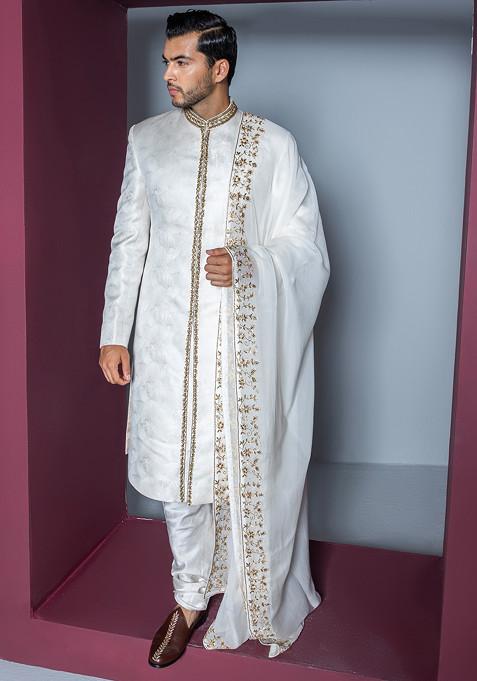 Off White Embroidered Misba Sherwani Set For Men