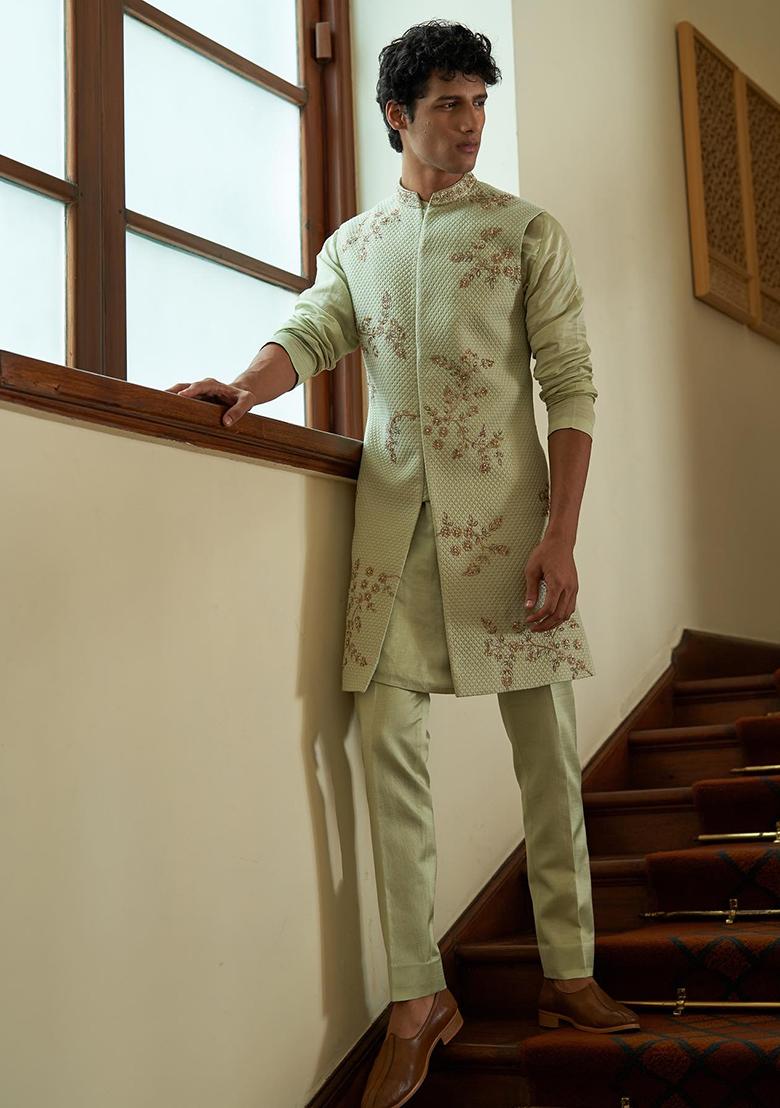 Buy Mint Green Embellished Sherwani Set For Men Contrast By Parth Indya