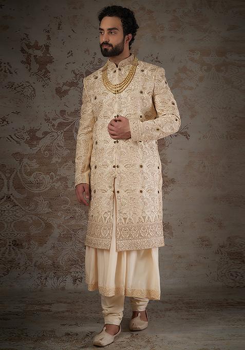 Rustic Hand Embroidered Sherwani Set For Men