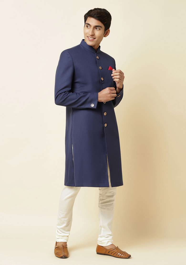 Buy Navy Blue Sherwani Set For Men - MBS00288 - Spring Break - Indya