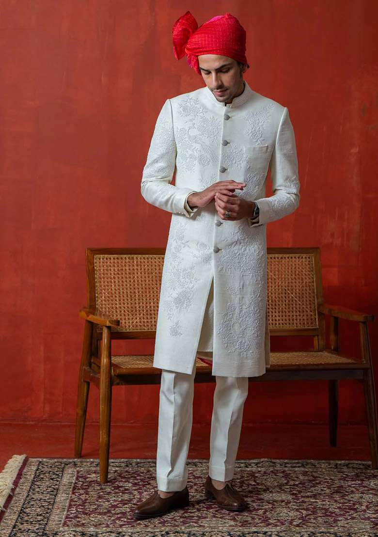 Ivory Sherwani Set For Men - Indya