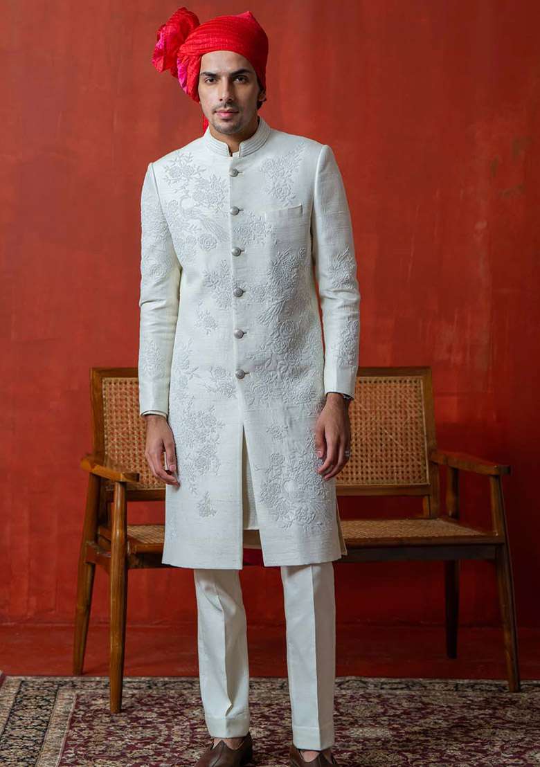 Ivory Sherwani Set For Men - Indya