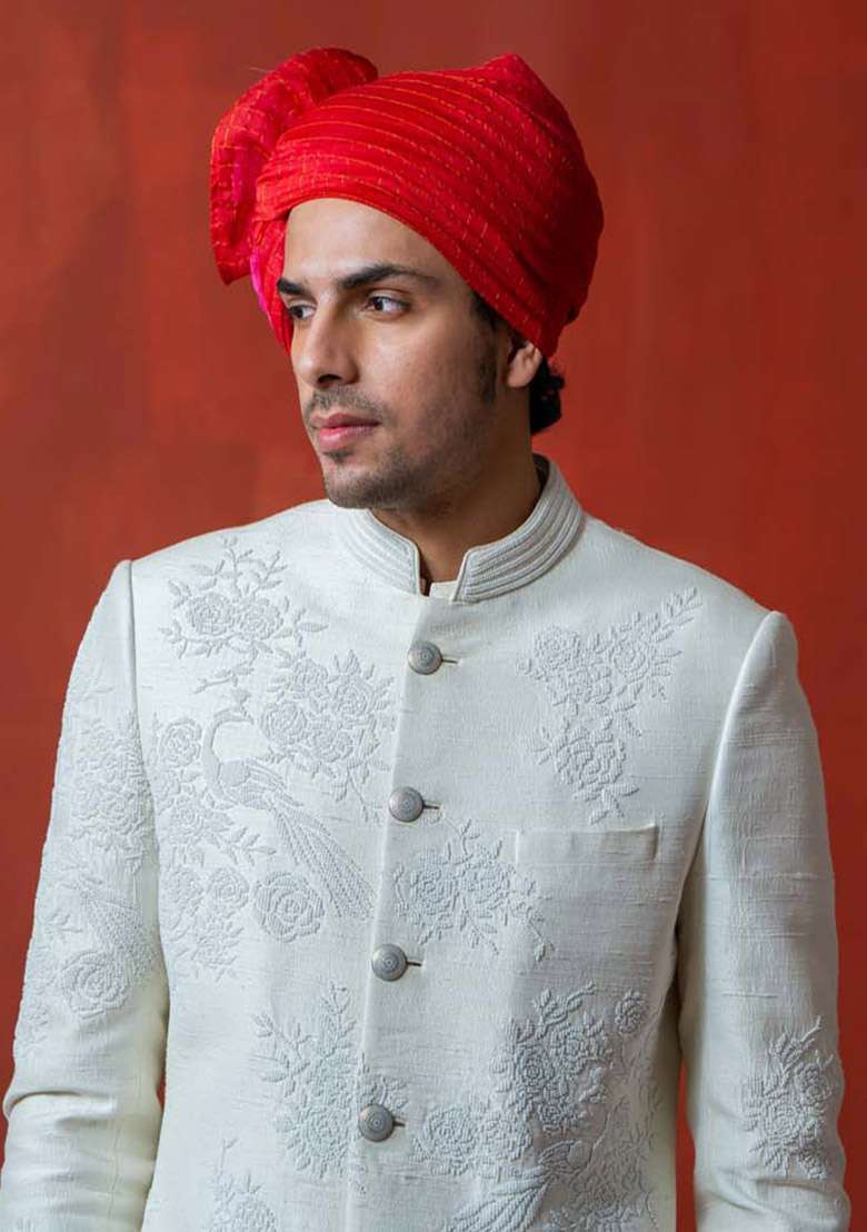Ivory Sherwani Set For Men - Indya