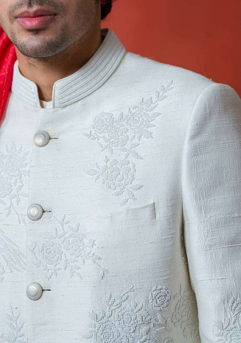Ivory Sherwani Set For Men - Indya