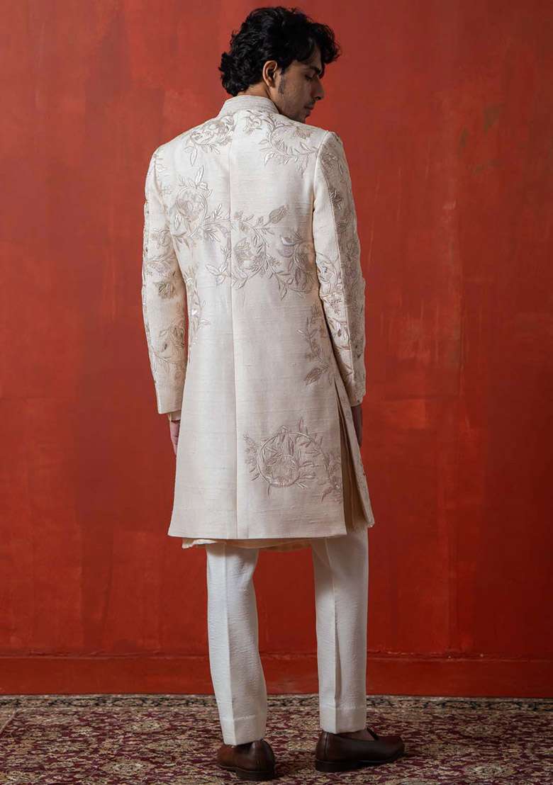 Light Pink Adda Work Sherwani Set For Men - Indya
