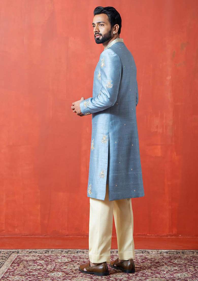Blue Adda Work Sherwani Set For Men - Indya