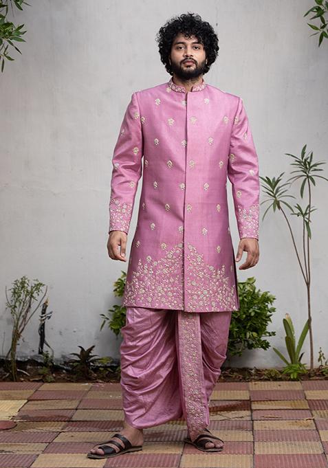 Purple Zardozi Embroidered Sherwani Set For Men