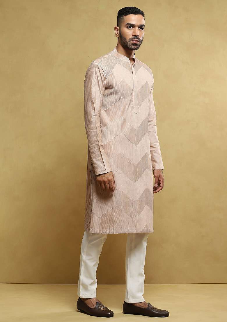 Grey Embroidered Handloom Silk Sherwani Set For Men - Indya
