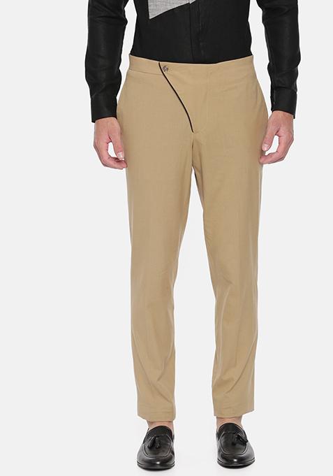 Khaki Cotton Trousers For Men