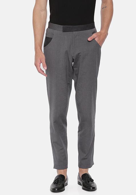 Grey Double Pocket Cotton Trousers For Men