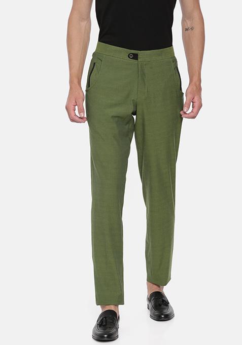 Green Double Pocket Cotton Trousers For Men