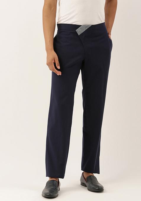 Navy Blue Malai Cotton Trousers For Men