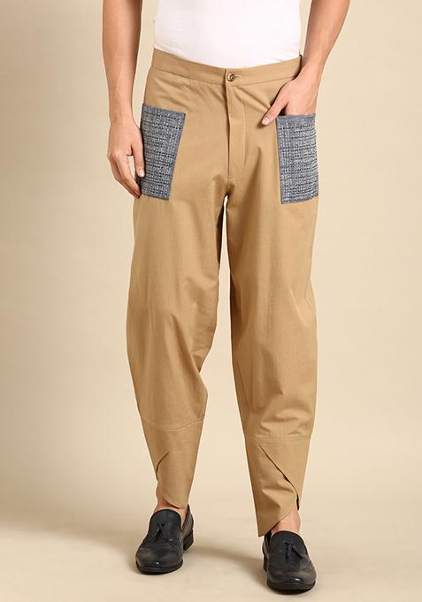 Beige Malai Cotton Trousers For Men