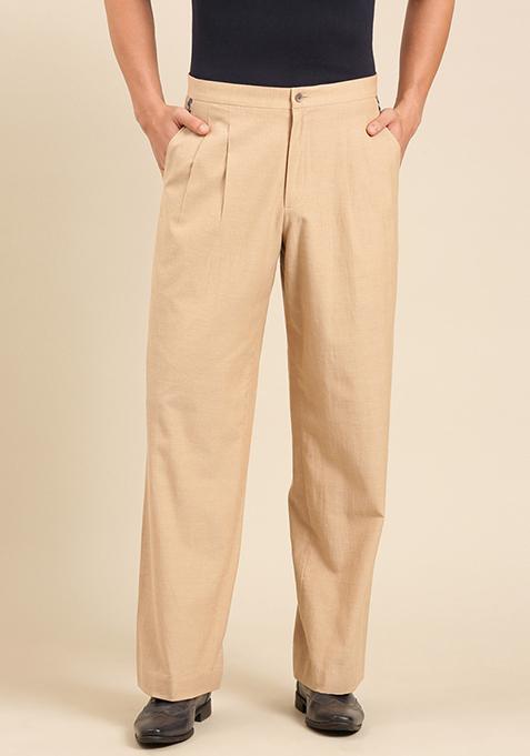 Beige Malai Cotton Pants For Men
