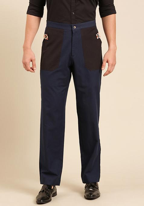 Navy Blue Malai Cotton Pants For Men
