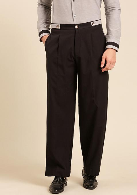 Black And Grey Malai Cotton Pants For Men