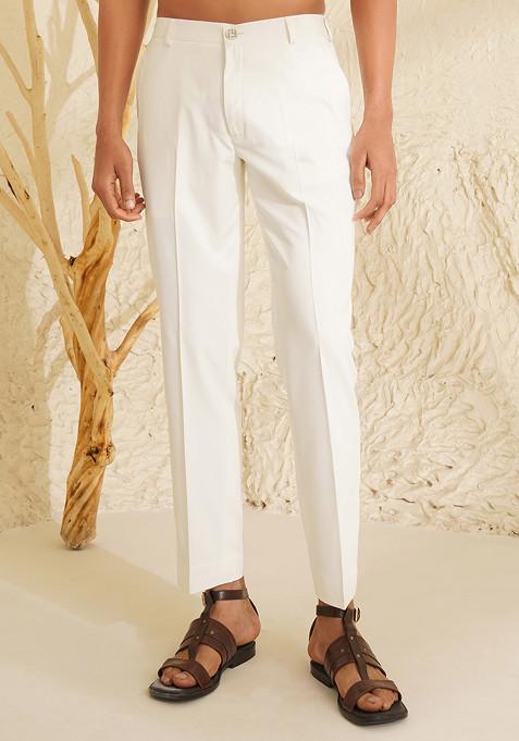 White Straight Fit Pants For Men