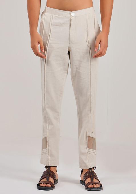 White Straight Linen Pants For Men