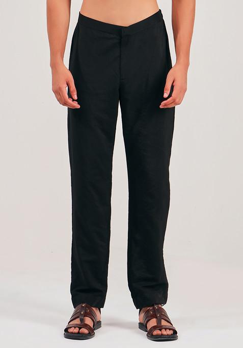 Black Padma Silk Straight Pants For Men