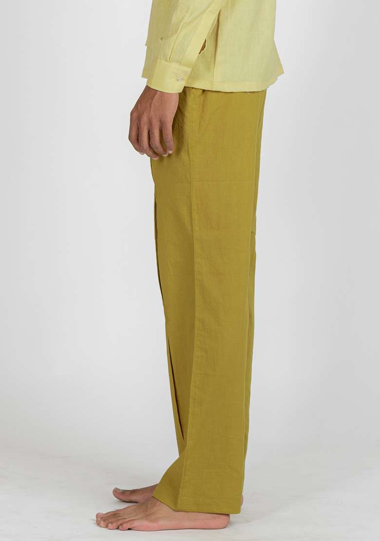 Yellow Sandstone Box Pleat Pajama For Men - Indya