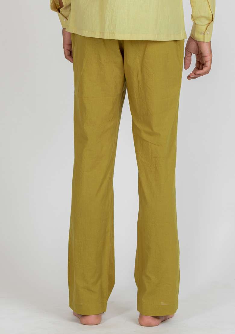Yellow Sandstone Box Pleat Pajama For Men - Indya