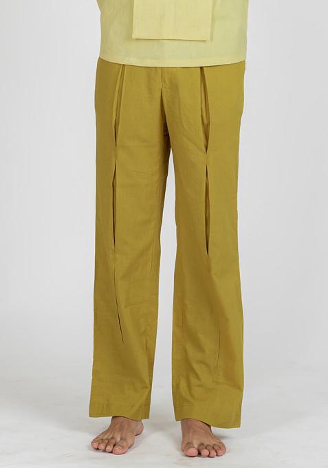 Yellow Sandstone Box Pleat Pajama For Men