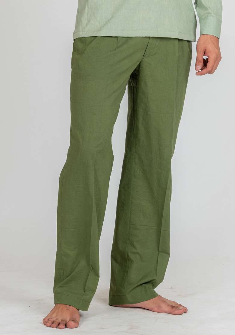 Green Solid Dusty Mist Pajama For Men - Indya